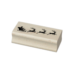 Simple Elegant Santa's Reindeer Sleigh Motif Rubber Stamp