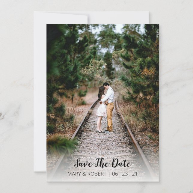 Simple Elegant Save The Date Photo With Fade Vert. Invitation (Front)