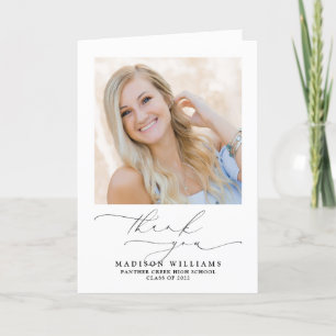 Simple Elegant Script 2 Photo Graduation Thank You Card