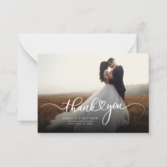 Simple Elegant Script and Photo Wedding Thank You  Card (Front)