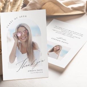 Simple Elegant Script Arch 2 Photo Graduation Thank You Card