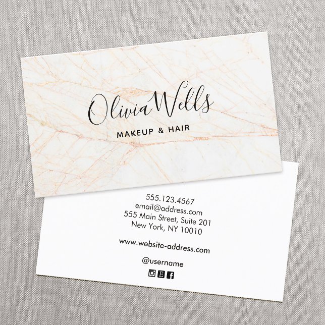 Simple Elegant Script Beauty Hair Stylist Marble   Business Card (Creator Uploaded)
