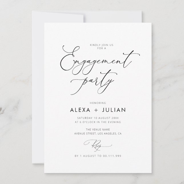 simple elegant script black and white invitation (Front)
