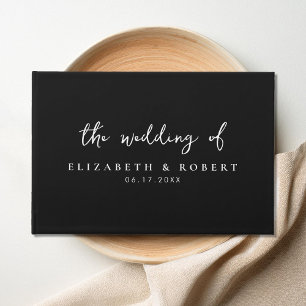 Simple Elegant Script Black and White Wedding Guest Book
