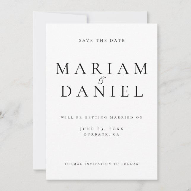 Simple Elegant Script Black and White Wedding Save The Date (Front)