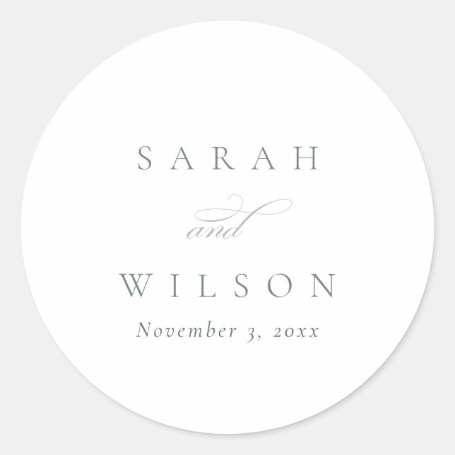 Simple Elegant Script Black & White Wedding Classic Round Sticker (Front)