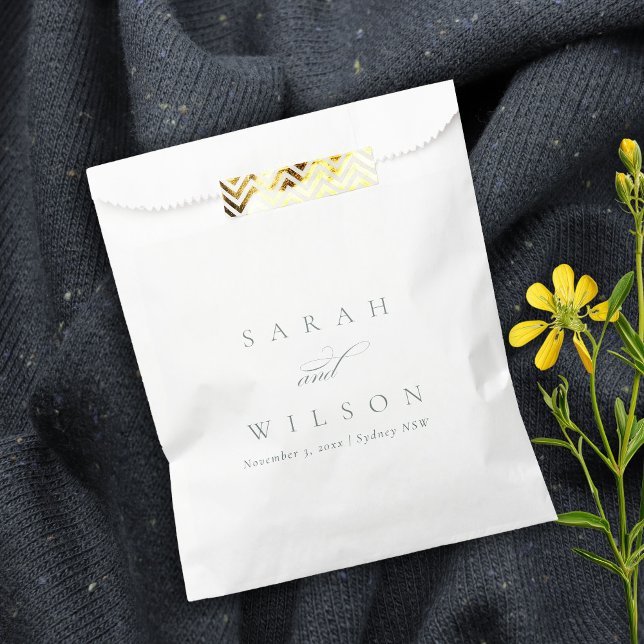 Simple Elegant Script Black & White Wedding Favour Bag (Creator Uploaded)