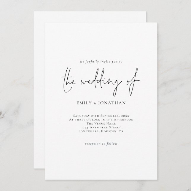Simple Elegant Script Black White Wedding Invitati Invitation (Front/Back)