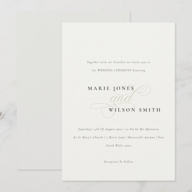 Simple Elegant Script Black White Wedding Invite (Front/Back)