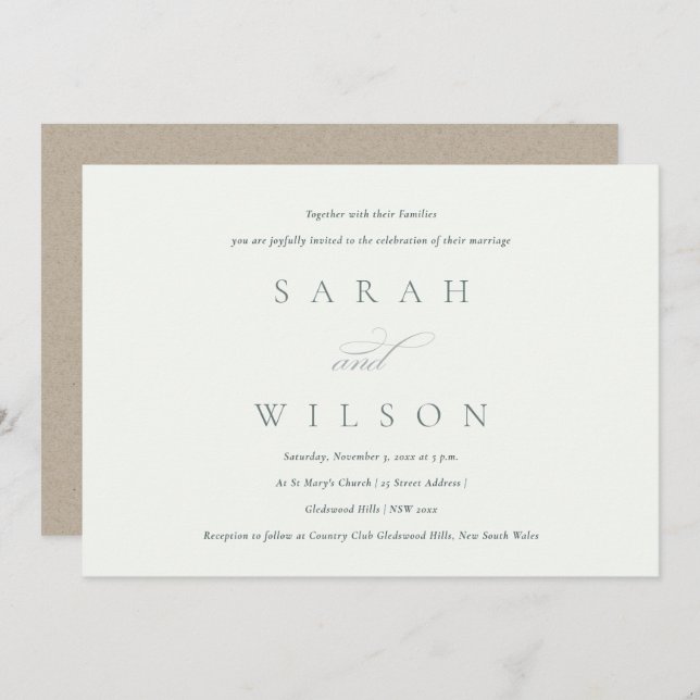 Simple Elegant Script Black & White Wedding Invite (Front/Back)