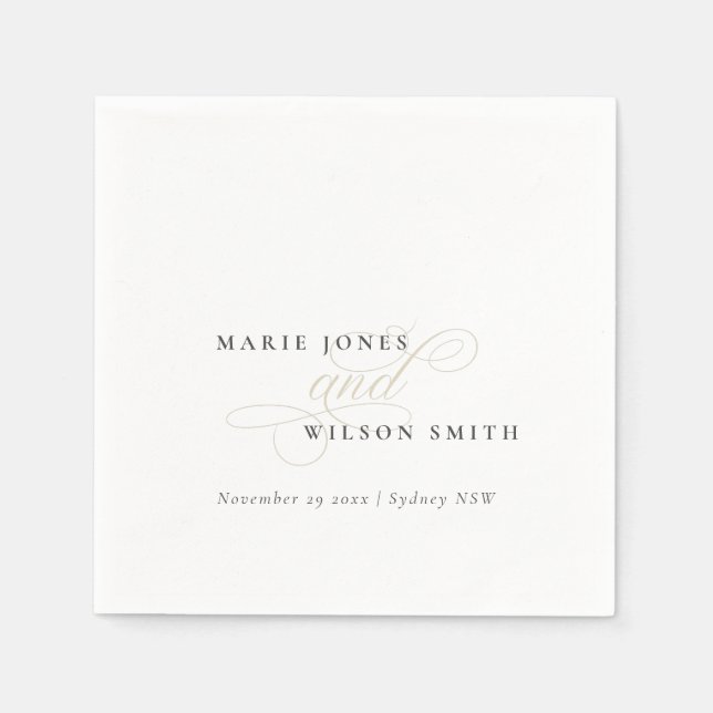 Simple Elegant Script Black & White Wedding Napkin (Front)