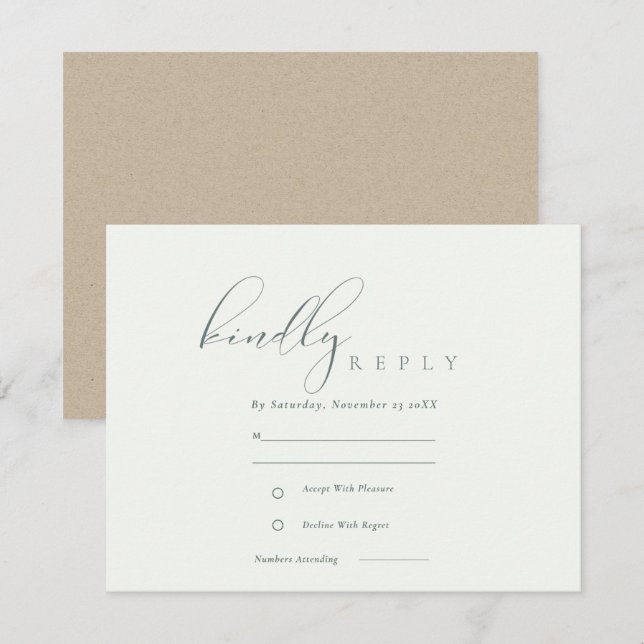 Simple Elegant Script Black & White Wedding RSVP Enclosure Card (Front/Back)