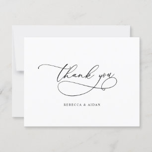 Simple Elegant Script Black & White Wedding Thank You Card