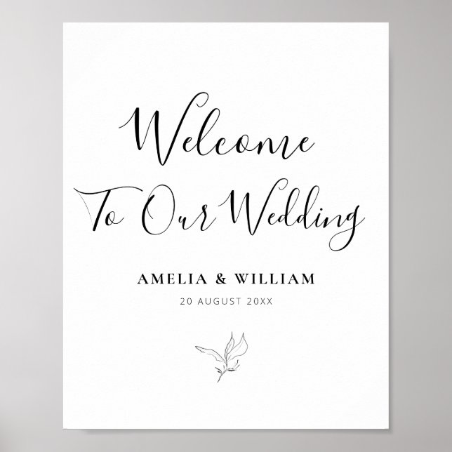 simple elegant script black & white welcome sign (Front)