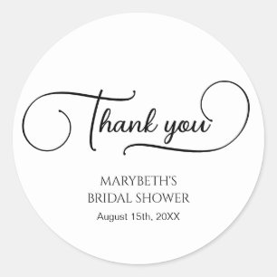 Simple Elegant Script Bridal Shower Thank You Classic Round Sticker