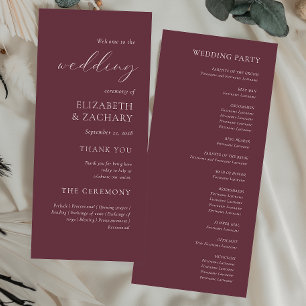 Simple Elegant Script Burgundy Wedding Program