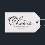 Simple Elegant Script Cheers Wine Bottle Tags<br><div class="desc">Transform your wedding day into a celebration of sophistication and elegance with our stunning black and white modern wedding suite! You can personalize it with just a few clicks to express your unique love story. This inspiring collection includes everything you need to create a beautifully cohesive atmosphere, featuring matching menu...</div>