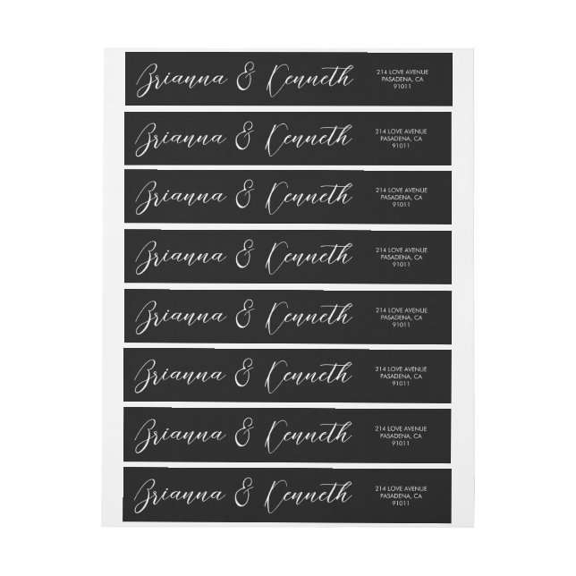 Simple Elegant Script Classic Black Wedding Wrap Around Label (Sheet)