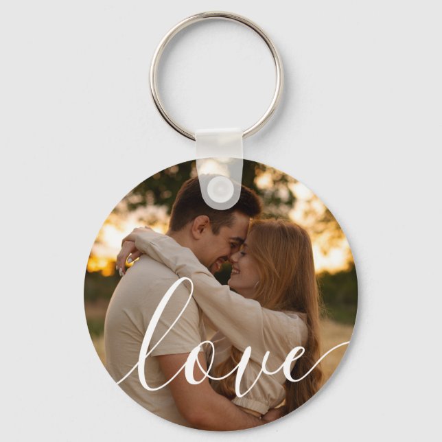 Simple Elegant Script Couple 2 Photos Keychain (Front)