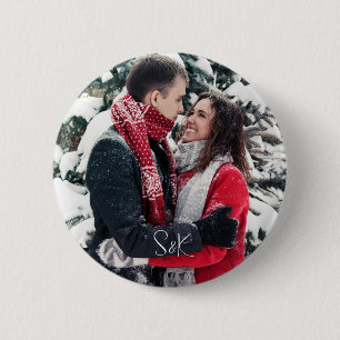 Simple Elegant Script Couple Photo and Initials 2 Inch Round Button