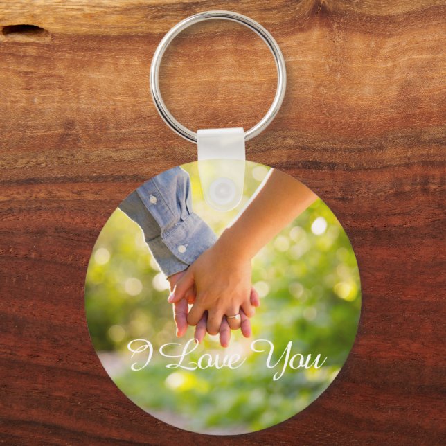Simple Elegant Script Couple Photo Keychain (Front)