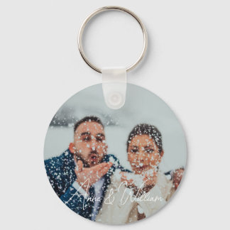  Simple Elegant Script Couple Photo Keychain