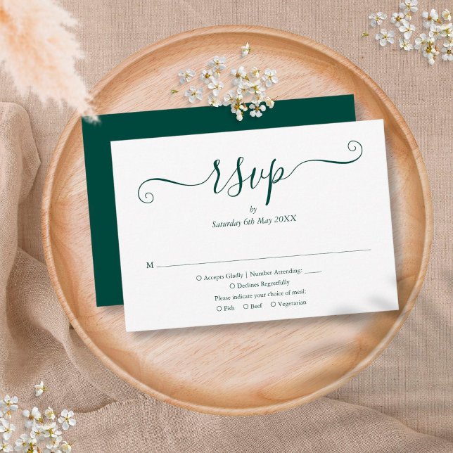 Simple Elegant Script Emerald Green Wedding RSVP Card (Creator Uploaded)