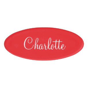 Simple Elegant Script First Name Red Business  Name Tag