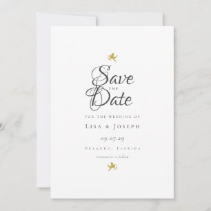 Simple Elegant Script Gold Cupids Save the Date Invitation