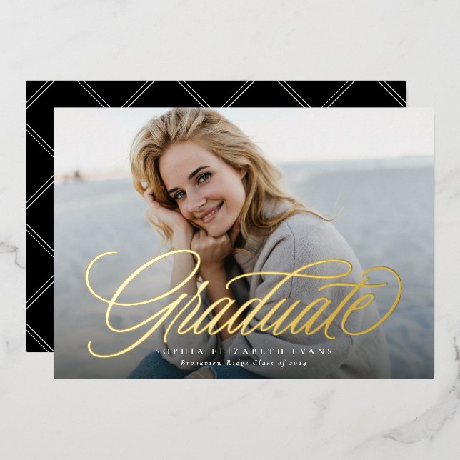 Simple elegant script graduate photo graduation (Front/Back)