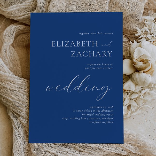 Simple Elegant Script Indigo Blue Wedding Invitation (Creator Uploaded)