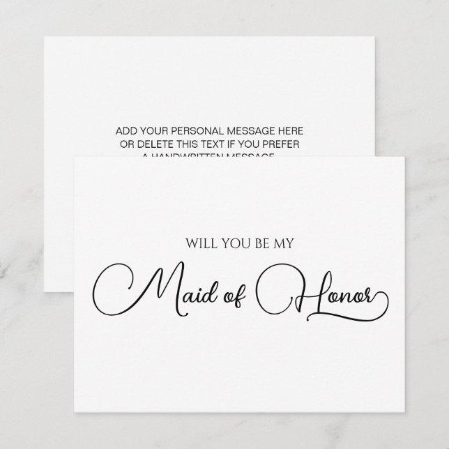 Simple Elegant Script Maid of Honour Proposal Card (Front/Back)