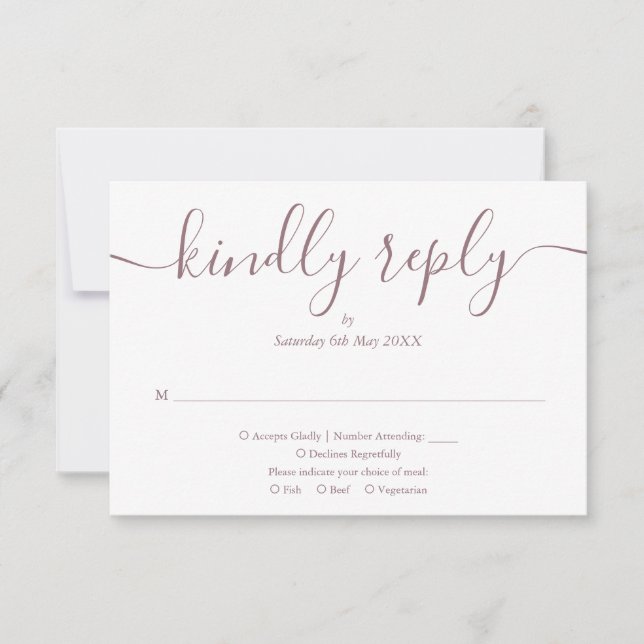 Simple Elegant Script Mauve Choix de repas RSVP (Devant)
