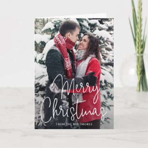 Simple Elegant Script Merry Christmas Photo Holiday Card