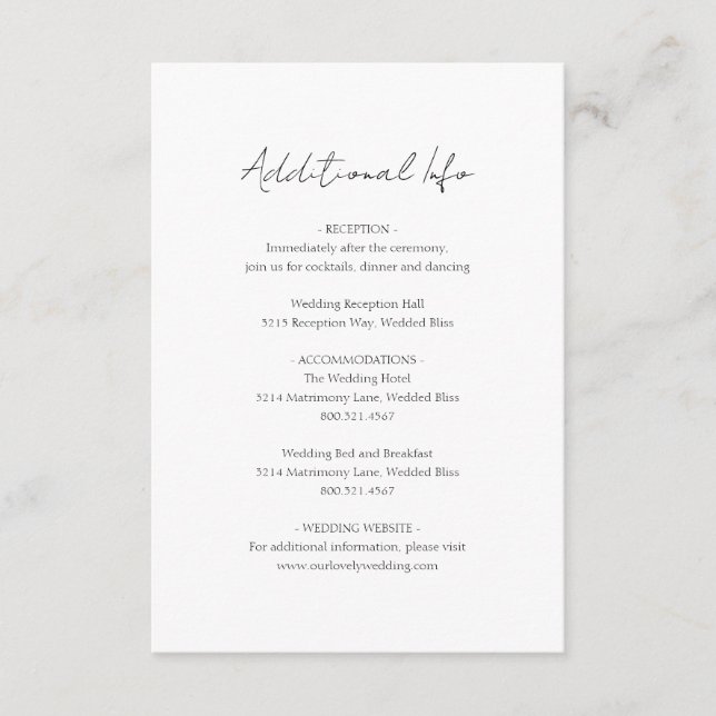 Simple Elegant Script Minimalist Classic Wedding Enclosure Card (Front)
