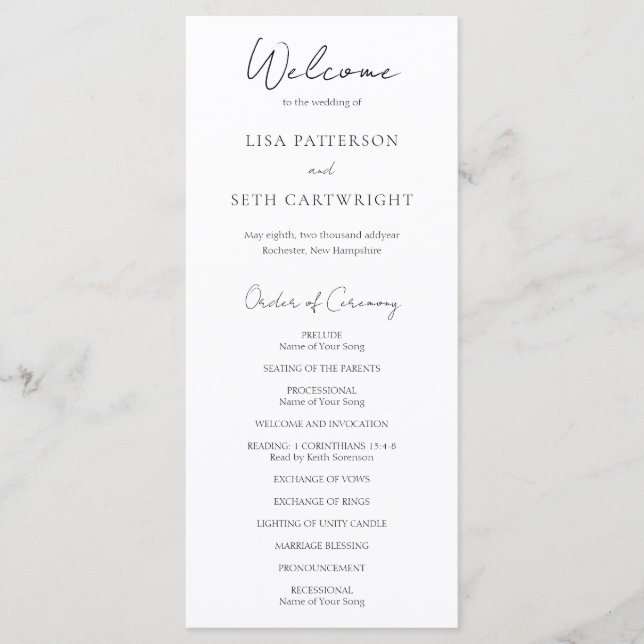 Simple Elegant Script Minimalist Classic Wedding Program (Front)