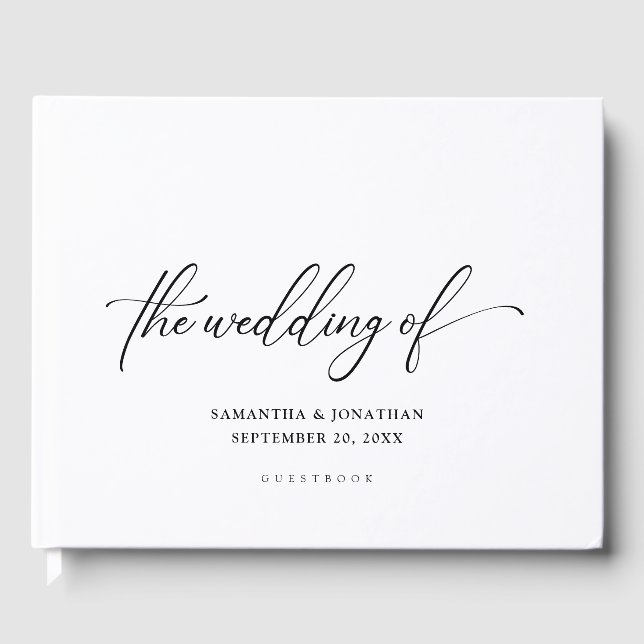 Simple Elegant Script Modern Minimalist Wedding Guest Book (Front)