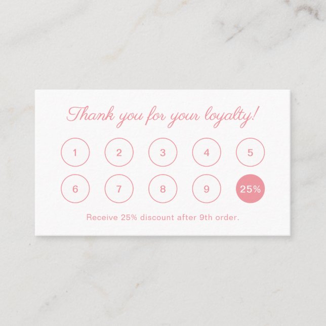 Simple Elegant Script Monogram Logo Peach Pink  Loyalty Card (Front)