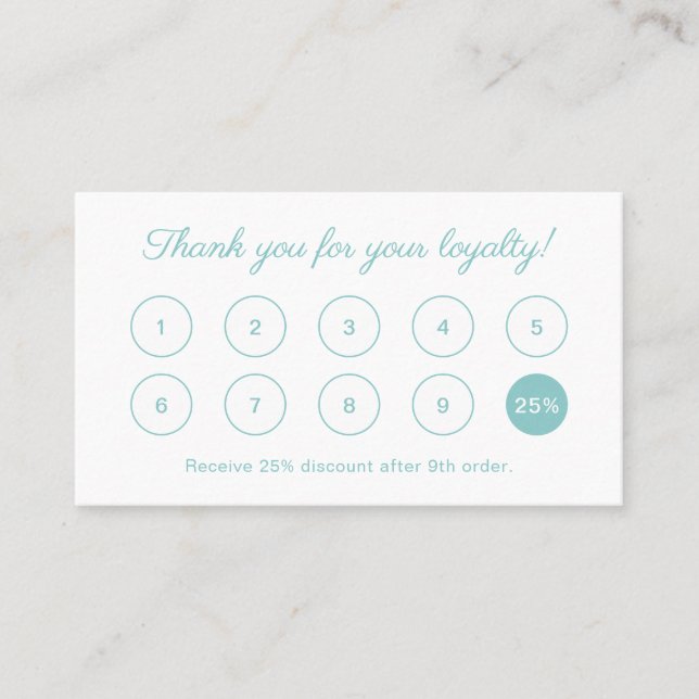Simple Elegant Script Monogram Pastel Turquoise Loyalty Card (Front)