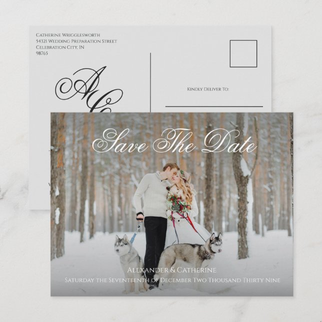 Simple Elegant Script Monogram Photo Save The Date Postcard (Front/Back)