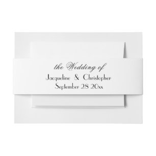 Simple elegant script names black & white Wedding  Invitation Belly Band