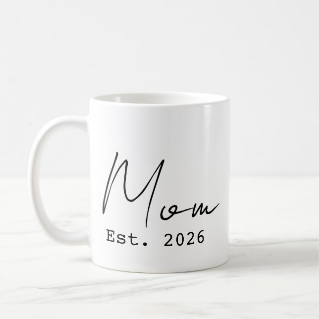 Simple Elegant Script New Mom Established 2026  Coffee Mug (Left)