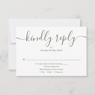 Simple Elegant Script Olive Green Photo Wedding RSVP Card