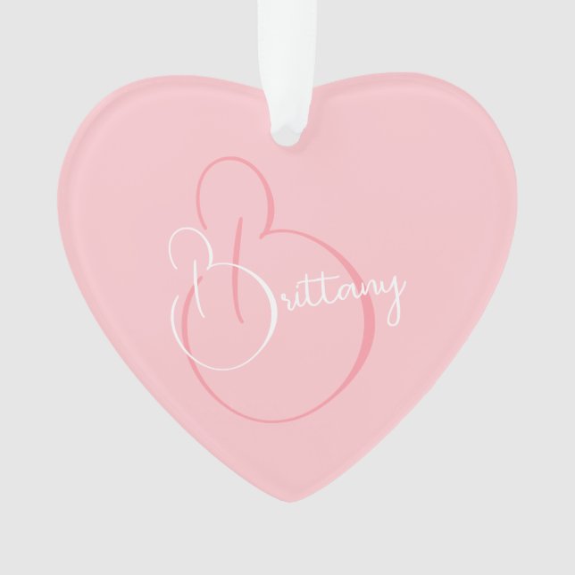 Simple Elegant Script Personalized Pink Heart Ornament (Front)