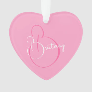 Simple Elegant Script Personalized Soft Pink Heart Ornament