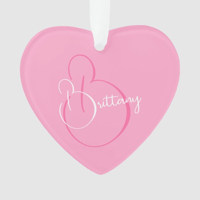 Simple Elegant Script Personalized Soft Pink Heart Ornament (Front)