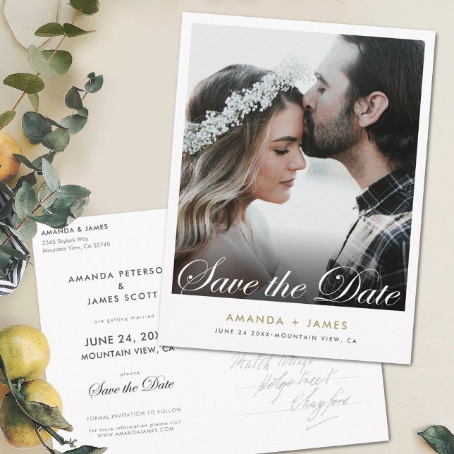 Simple Elegant Script Photo Custom Save the Date Announcement Postcard (Creator Uploaded)