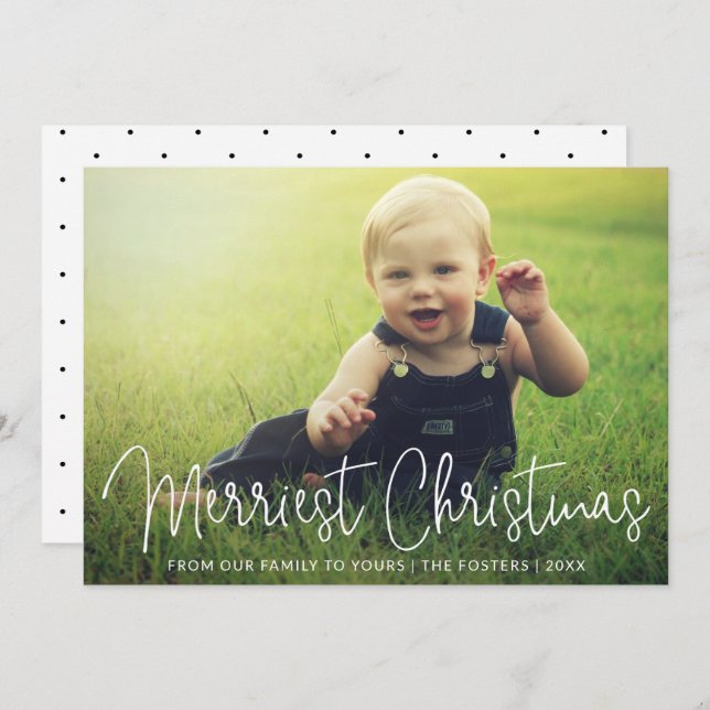 Simple Elegant Script Photo Modern Holiday Card (Front/Back)