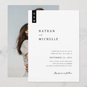 Simple Elegant Script Photo Monogram Wedding Invitation