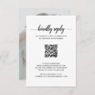 Simple Elegant Script Photo QR Code Wedding RSVP Card